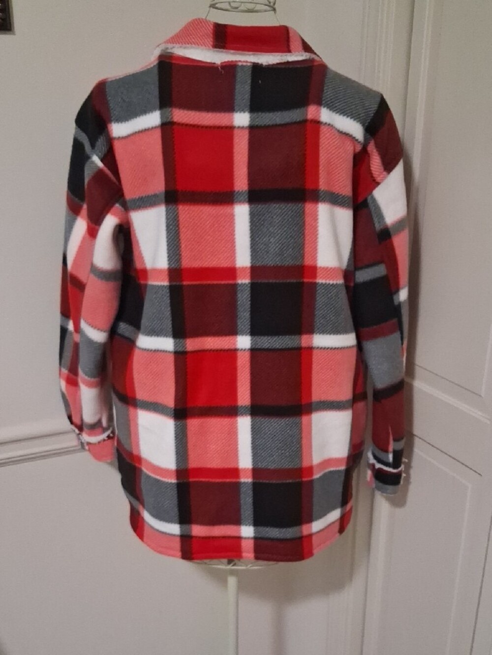 Helium London Sherpa-Lined Plaid Shacket in Red, Black & White - Picture 3 of 8